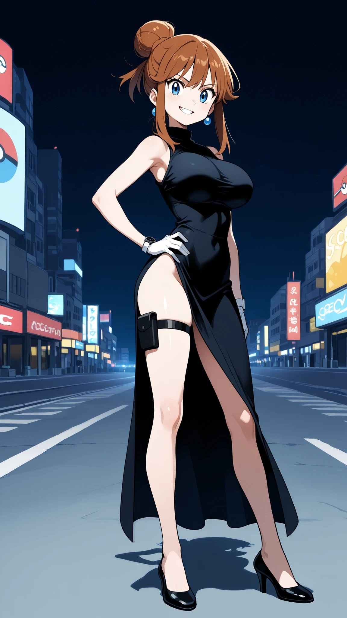 ((Highest quality、masterpiece、Anime Style、Highest quality、High resolution、8k、detailed、ultra-detailed:1.3))、Long legs、Sharp focus:1.2, Beautiful woman with perfect figure:1.4、(smile:1.2), double eyelid、30-year-old woman、Sexy pose、((((Shut your mouth.、One Woman、ワンピース:1.5)))),The background is tokyo