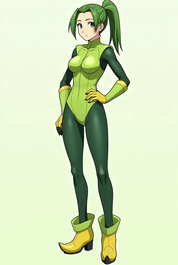 Full body image of Peridot from Steven Universe, full body in image, wearing her original outfit (green bodysuit with yellow star-shaped visor), short green hair, female body, short and slender body, dynamic pose, detailed pose, simple background, expressive face showing curiosity, focus on face, line art, sketch