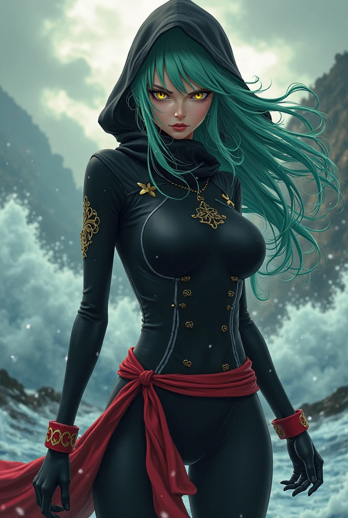 solo, masterpiece, best quality, perfect face, medium shot of a Caucasian woman with a assymmetric body. As a War mage with mid-fade:0.75 green hair with medium brown streaks, (surrounded by intense swirling magical energy:1.2), dominant and intimidating, Terracotta colored clothes, intricate and elegant, colorful, vivid, fighting stance high detailed skin,skin pores,coastline,overcast weather,wind,waves,8k uhd,dslr,soft lighting,high quality,film grain,Fujifilm XT3,
