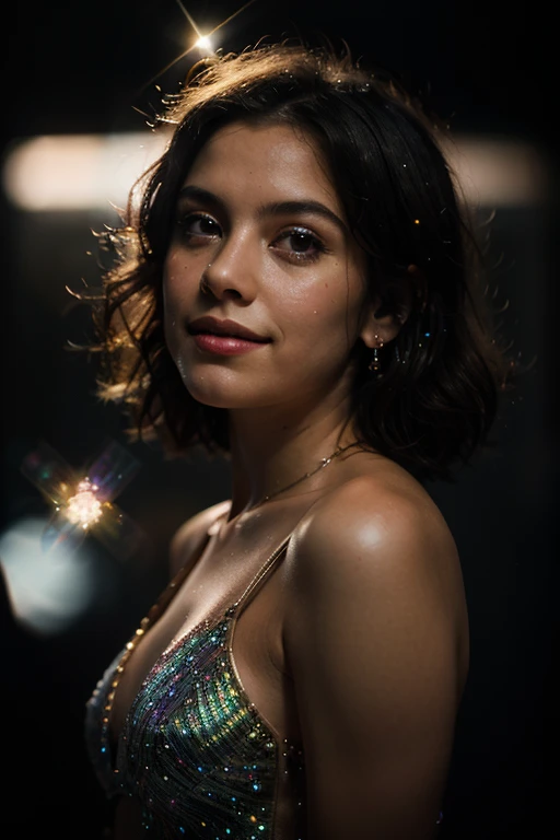 dark shot, front shot, ((half body ))photo of a 25 y.o european blonde woman wearing elegant luxury sparkling black dress with ((jewels)), she is the lover of a 1940s mobster, ((sitting in a bar)), perfect eyes, natural skin, skin moles, ((endless long extra long blonde curly hair))), film noir style, black and white filter, ((monochrome tones)), heavy shadows, contrast lighting, ((soft light beam on her eyes: 1.32)), best smile, angelic flawless face,point of view variations, dynamic composition, cinematic shot, cinematic lighting,heavy shadows, soft backlight on hair, Nuclear Film Noir 40s movies film still, film grains,foggy atmosphere, bokeh