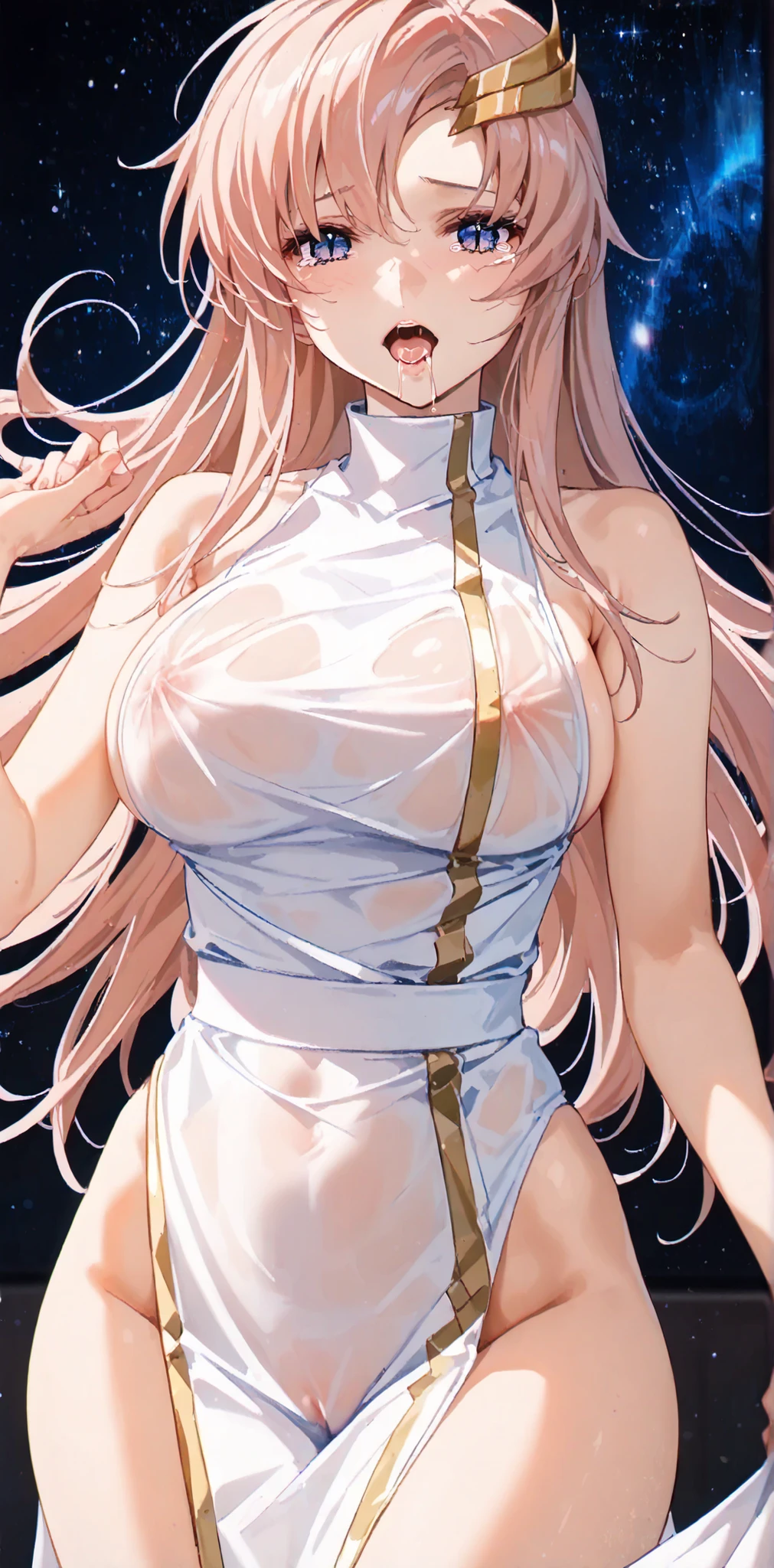 super breasts、huge 、Blonde long hair、thick thighs、8K, 4K, highest quality, High resolution: 1.2)、cute anime face、noise removal、full body portrait、shining blue eyes、gentle smile、Round、nude、Wearing a headband、naked、standing position、pussy hair、muscle、T-back that digs into your butt、naked足、abs、腕のmuscle、脚のmuscle、pubic hair、excessive pubic hair、two women