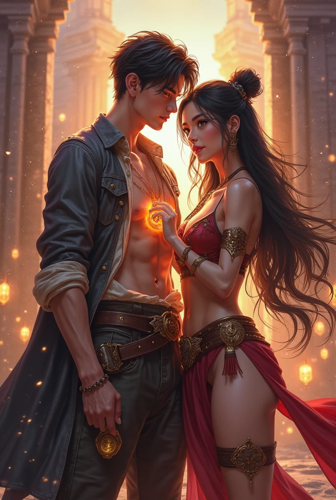 (a smoking hot woman,25,party outfit),(short obnoxious guy,danny devito look-alike),(tiki bar),(best quality,4k,8k,highres,masterpiece:1.2),ultra-detailed,festive atmosphere,vibrant colors,cheerful mood,intimate setting,exotic cocktails,fancy decorations,lively music,tropical vibes,stunning sunset,lit tiki torches,steamy ambiance,dance floor,socializing,good times,joyful laughter,fun-filled evening,energetic crowd,(portrait,photography:1.2),(bokeh,soft focus,dramatic lighting),(colorful,contrasting lightischievous,flirtatious glances),(dynamic poses,body language),(playful interaction)