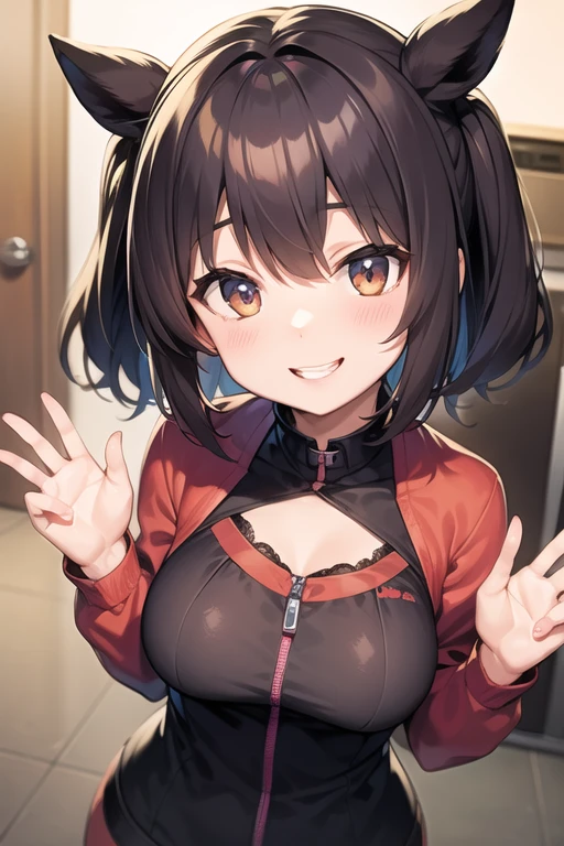 (教室で青い長袖tracksuit in schoolを脱ぐExpose狂の女), blush, ((Expose, shame, , Sexy Bra, transformation,, Sweat, Excited, Ahegao))
