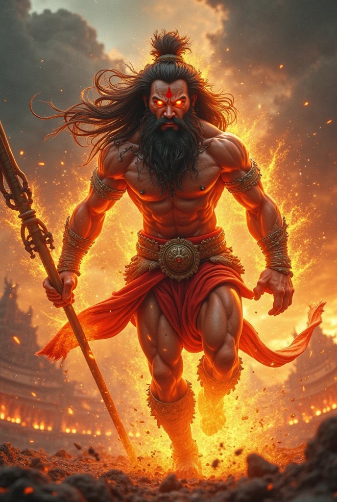 half shivaji and half ma kali in one body fighting with weapon trisul chakra skull