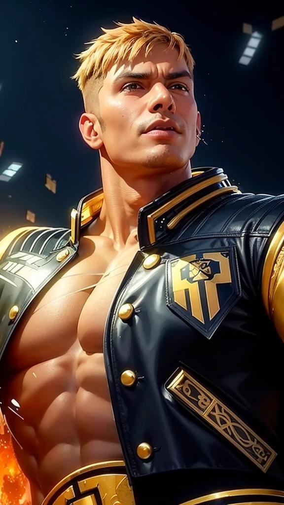 score_9, score_8_up, score_7_up, source_anime, anime screencap, anime coloring, looking at viewer, 1boy, solo, male focus, toned male,  Phoenix, Dark Skin, ((seductive smile)), open mouth, white coat, detailed background, detailed eyes, open coat, sitting abs, pecs, full body in frame