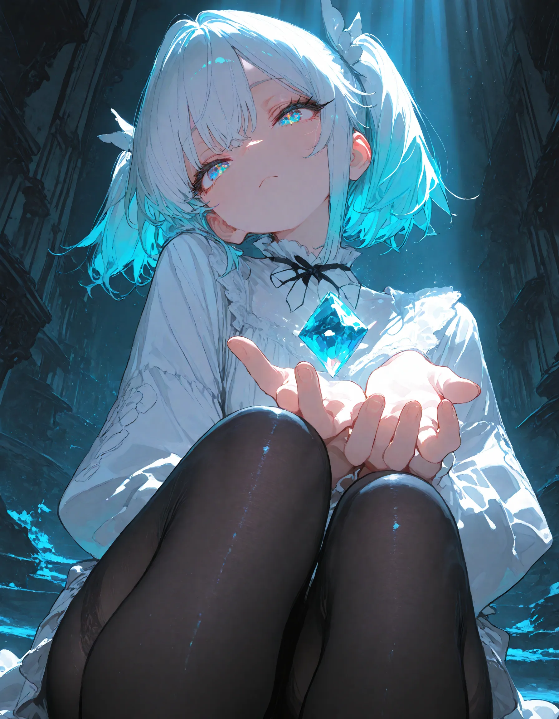 longshot、Cute girl smile、closing eye、Put your hands forward、Keep your palms facing up、Open your fingers、Sitting on a bench in a summer park、long boots、ultradetailed eyes、Full Paint、(Floral hair ornament、butterfly hair ornament)、masutepiece、Anatomically correct、blur、depth of fields