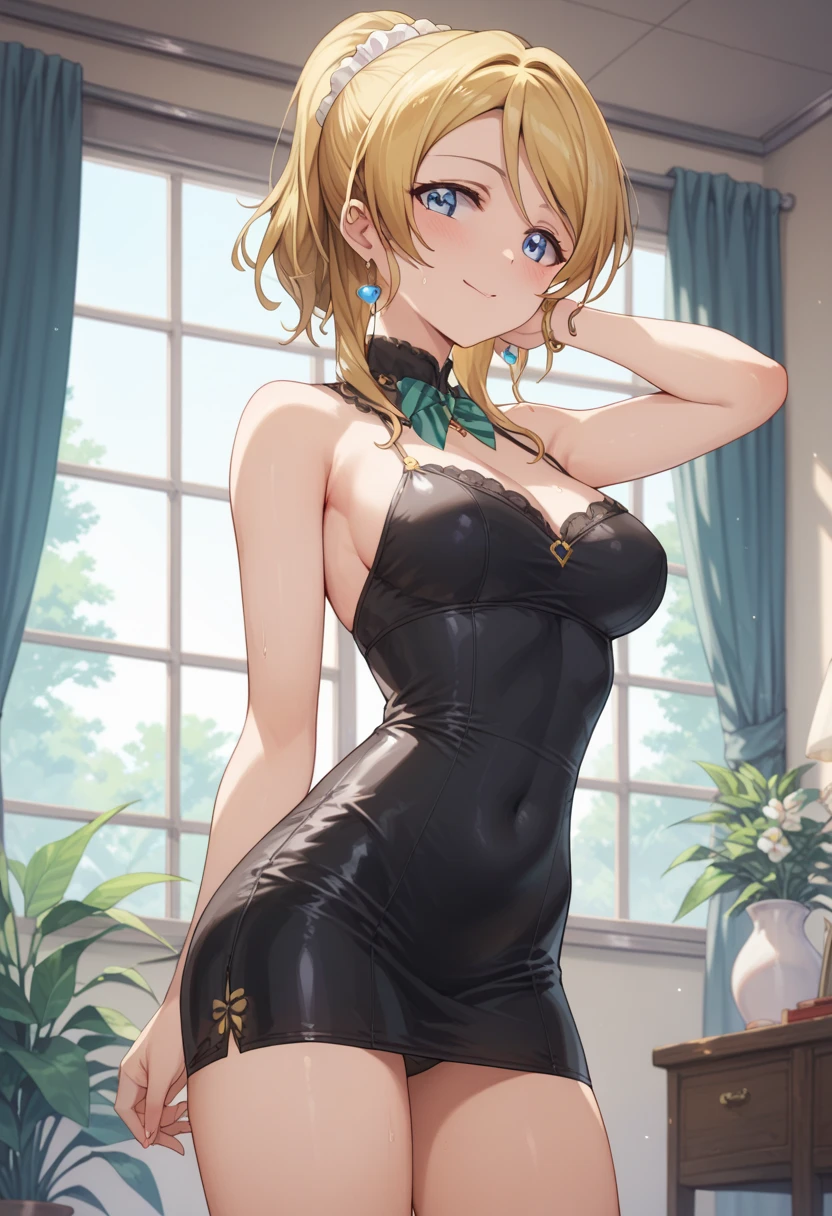 (masterpiece, best quality), 1girl, Honey Blonde Highlights on Brown Wrapped Braid Updo with Hair Vine, tiny breasts, <lora:toga_himiko_v1:0.8> toga himiko, blonde hair,yellow eyes,short hair