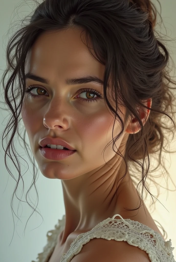 A beautiful woman taking a steamy shower, detailed facial features, long wet hair, water droplets on skin, glistening body, relaxed expression, serene bathroom interior, warm lighting, photorealistic, high quality, cinematic lighting