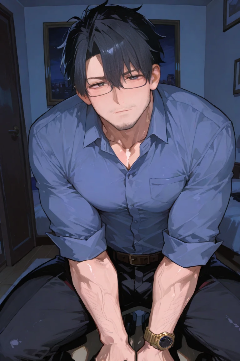 (animated movie) A depressed-looking man sitting alone in his room