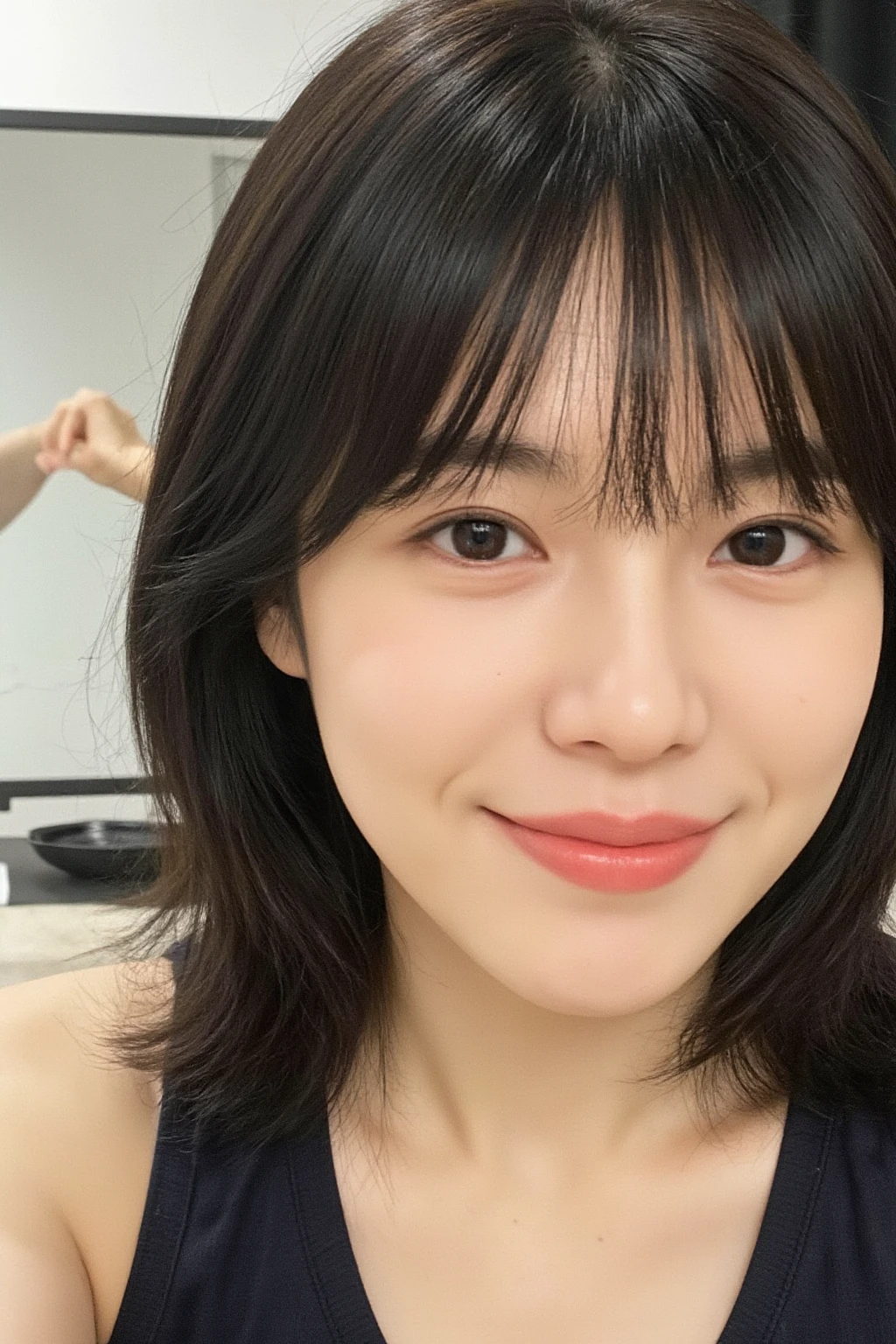 (8K、RAW Photos、Highest quality、masterpiece:1.2)、((smile、lower nose、Nasolabial folds、Thin your eyebrows、Thin your eyebrows、.2))、((Short Hair))、((Nipples、pubic hair:1.3))、(Realistic、Realistic)、1 Girl、((naked、wake up、After sexual、morning、 Hotel Bedroom、 Lying in bed、Bathrobes、Flat Chest、smile))、cute