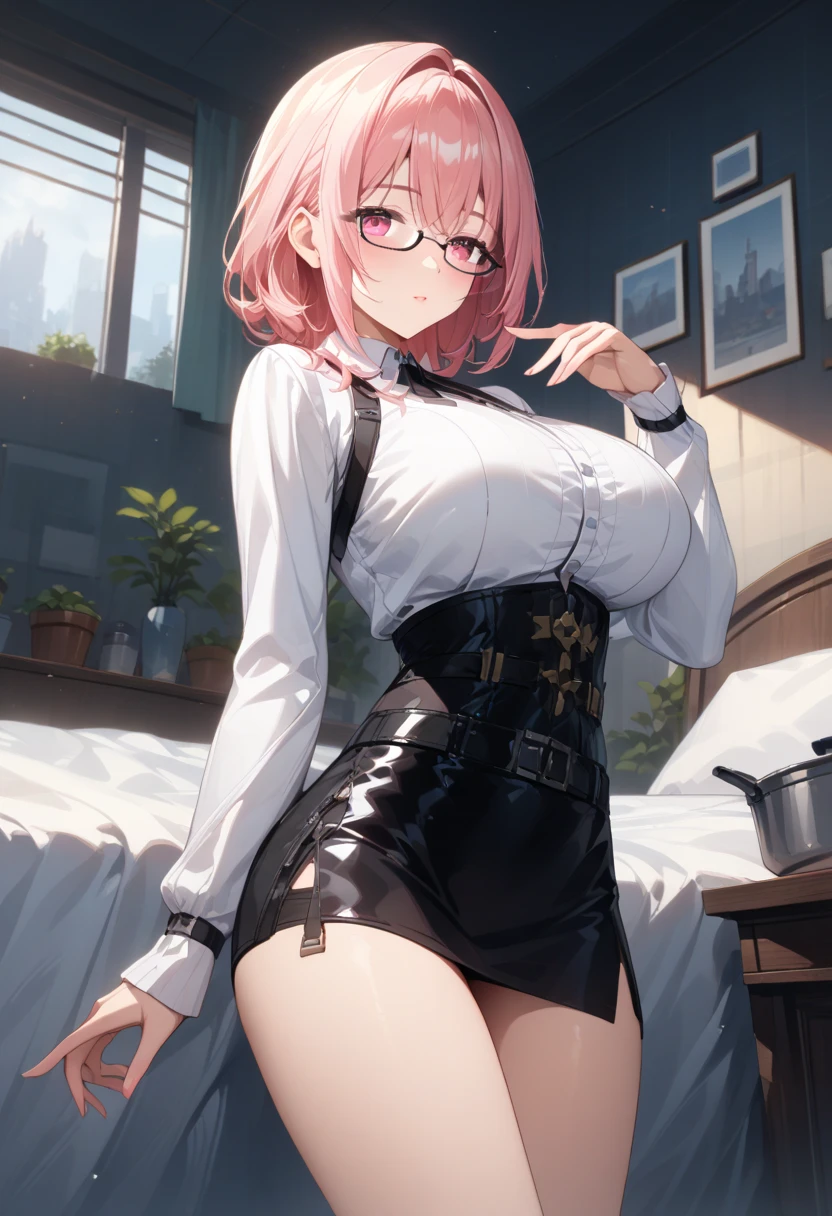 Masterpiece,Highest quality,8k,Ultra-high resolution,appropriate margins,Perfect hands,Perfect Fingers,Perfect human body,Perfect Eyes,((Cowboy Shot)),BREAK,Bright expression,(1 person),(The most beautiful mature women),Slim body,((Big Breasts)),Moisturized Skin,Fair skin,BREAK,(Pink Hair),short hair,hairpin,Thin eyebrows,BREAK,Green Eyes,Light in the eyes,BREAK,Open your mouth a little,BREAK,((officeレディ,Absolute area)),((shirt,skirt,Fishnet tights)),BREAK,office、desk