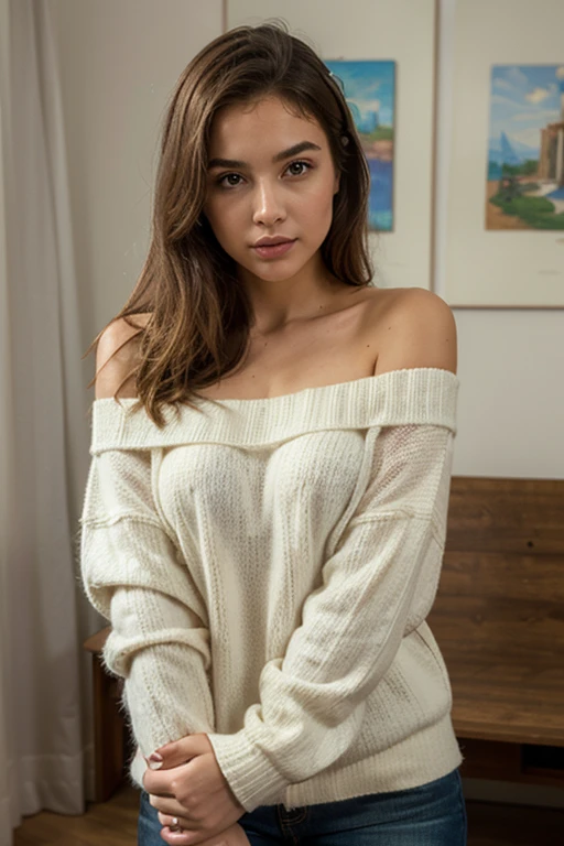 ((Best Quality)), ((masterpiece)), (detailed), 1 girl, off shoulder sweater,