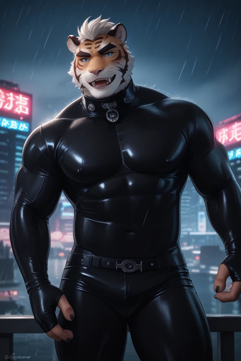 2d, masterpiece, best quality, 4k, 8k, ultra highres, raw photo in HDR, sharp focus, photo realism ,real life like, in a night city, detailed background, solo, (gloves, mask, skin tight), (by null-ghost, by thebigslick, by darkgem, by honovy), Leomon anthro, male focus, perfect red eyes, lighting eyes, (luminescent eyes), (underwear on outside, tight clothing), sexy, Full View, Villain, Bad Guy, Evil, All his clothes are black, smirk, crazy, claws, fire, bedroom eyes, penis shaped bulge, chiseled abs.