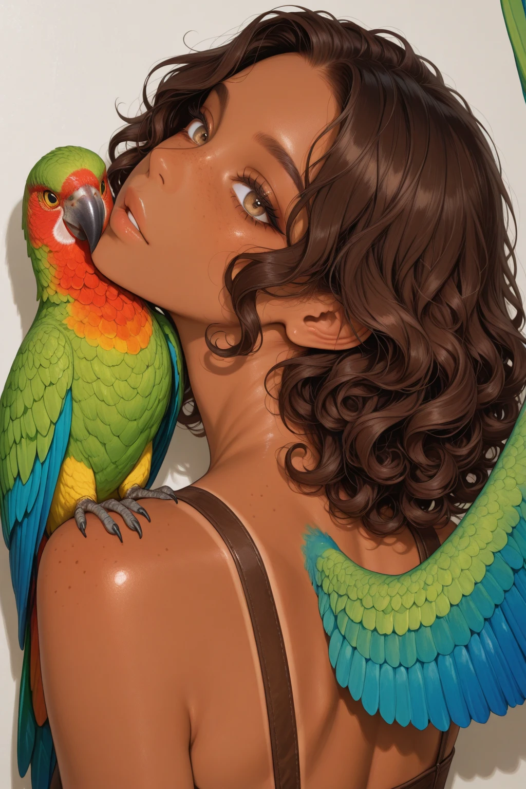 (standing straight), Wild Xavante India, ((extreme tanned skin)), extreme long black straight hair messes over naked ,a bit muscular, huge macaw blue parrot ((feather headdress)), medium breast, athletic built, long legs, curvy, big parrot feather cover , ((detailed lips)), (aletta ocean face), ((slendered abs)), breast painted blue and yellow, indigenous yellow and green facial painting, huge macaw blue parrot feather necklace, honey eyes,tall body, ((medium thigh))(((masterpiece))