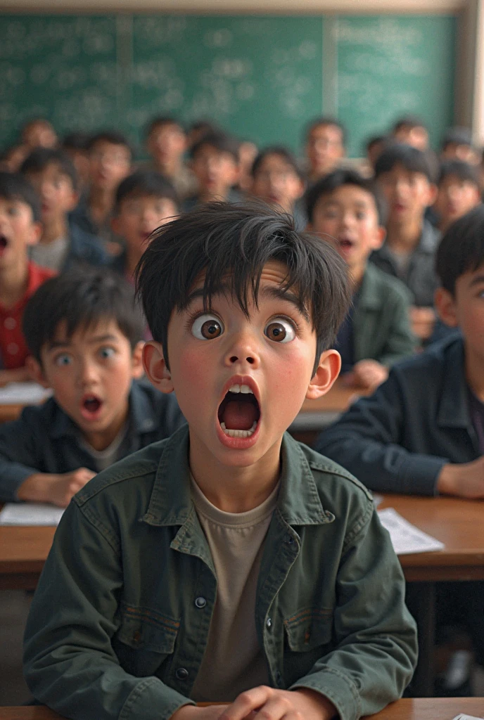 Autistic boy crying surrounded by other children laughing at him with puzzle backpack
