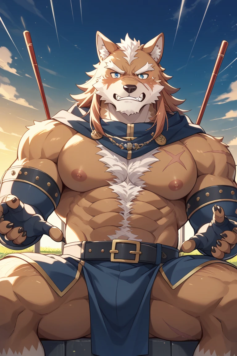 
 Solo Sexy anthro furry wolf male; ancient Mediterranean desert warrior; slim mesomorph handsome model apperance apperance; boy's messy short hair headband; sexy toned muscules; sword scars; worn out rusty sexy skimpy armament. He has low on hips heavy leather studded heavy belt. he has very old worn out jockstrap (smelly jockstrap fetish); His jockstrap it is made of old white linen material sewn together from a few pieces, it has never been washed, it is dirty and has stains from secretions of dried semen and sweat; His armor is old heavy brown harness with armlets studded with spikes; rusty old skimpy heavy breatsplate armor; he has old brown leather BFR Bands on Biceps and his thighs, he has old worn out fingerless leather gloves. His armor is in ruin, it is very very old and dirty, rusted, dirty, old worn out, rusty heavy skimpy breastplate. Even though he is a handsome and sexy man, he has a sloppy appearance, has disheveled unwashed dirty fur, dirty body look. he smells, he has stains from old blood, dirst, cum, mud, smelly furr, disgusting bastard looking. Mediterranean sunny pine forest background; spread legs, licks his lips, horny for sex, sticks out his sexyerection dick, precum drops, dick erection above jockstrap, jockstrap on the blls, licks his lips, horny for sex,  Mediterranean sunny pine forest; he has a proud, threatening and defiant expression on his face, with little dirty dangerous smile; 
