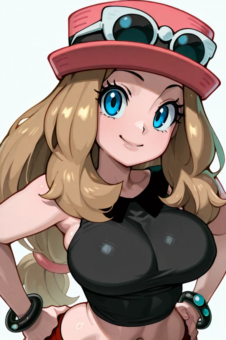whole body, smile,smile,blush,Big Breasts ,Sexy pose, Pink hat,, Showing nipples,Show your vagina,Put sunglasses on your hat,