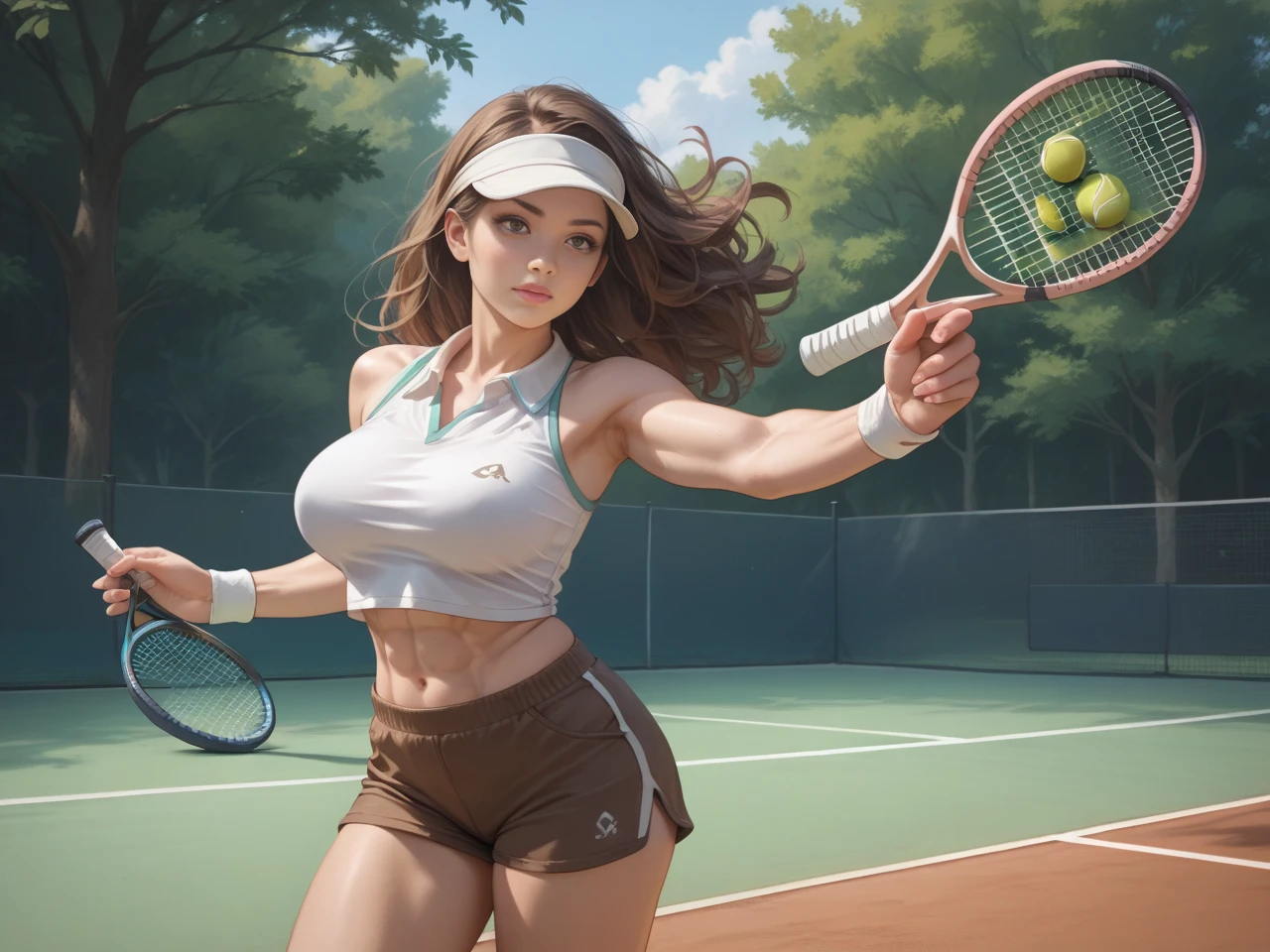 An Amazon holding a tennis racket and a tennis ball in the other hand and the image says the Amazons 