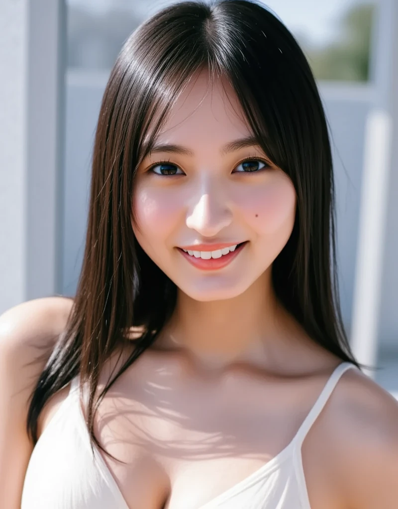 Long black hair, 20歳のアジア人woman, A kind smile, Haruka Kaki, Beautiful Japanese girl face, 8K, cute, Small face, high resolution, Highest quality, Very delicate, Ultra-realistic, Detailed and complex, Smooth, Realistic, One girl, woman, masterpiece, Highest quality, Highest quality, Cinema Lighting, (Volumetric lighting), Very detailed CG unity 8K壁紙, Concentration, 8K壁紙, Very detailed, Ultra-realistic, Realistic, Sharp focus, Absurd, (High resolution:1.2), (High Contrast), photograph, Detailed and complex, Instagram, Portraiture, Very detailed, Digital Painting, Art Station, Concept Art, Smooth, Sharp focus, figure, Cinema Lighting, (Large Breasts:1.2), (whole body:1.2), Show off your thighs, ((whole body)), Looking at the audience, Nipples, M-shaped legs, front, fanza