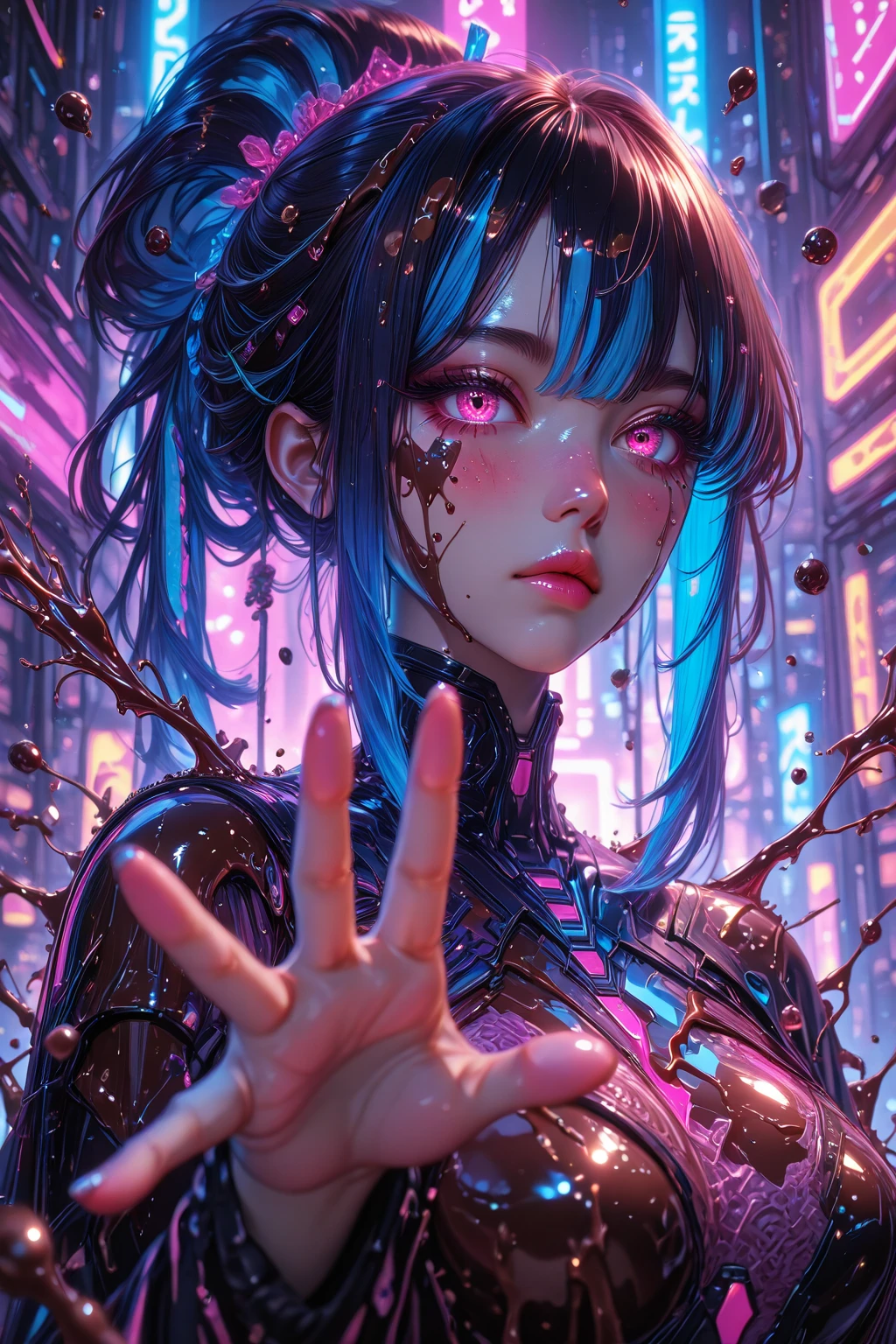 (((full bodyesbian))),{{very wide wide shot}},{{From below}},Reflective floor, A masterpiece of mirrored textured flooring, best qualityer, best qualityer,Amazing,1girll,finedetail,depth of fields,extremely detailed wallpaper CG unity 8k, Masterpiece, full bodyesbian,(Loli),(whaite hair), red streaked hair, Red eyes, (full bodyesbian),red hair, (((with sword))), Angry face,(美丽细致的眼睛), Blood drop,Blood fog, floated hair,light shafts, soft focus, character focus,messy hair,with long bangs, hairs between eyes, view the viewer,lowing hair, Floating, Splashing blood,Long hair,(blood stain)