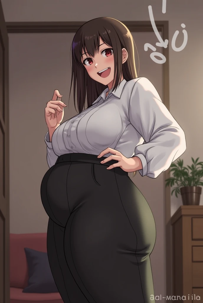 (masterpiece, best quality, highly detailed), 1girls, big belly, huge belly, art by kipteitei, round belly, chubby, curvy, belly grab, enormous belly, fat belly, thicc, bigger belly, really big belly, jiggly belly, shirt covering belly, belly cover by shirt, glasses, ((full body)), long hair