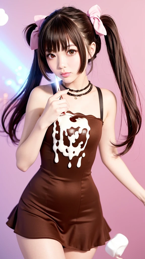 ((highest quality、8K、masterpiece:1.3))、sharp focus:1.2、(genuine、photogenuineistic:1.37)、(Shining Smile:1.2)、beautiful face woman、28 years old、pointed chest、long eyelashes、color contact lenses、big breasts 、Delicate、very fine eyes、highly detailed eyebrows、(sharp eyebrows)、(thin eyebrows).highly detailed face、(((beautiful thighs:1.3)))、((beautiful breasts:1.3)、(Brunette disheveled hair)、(28 years old女性:1.2)、
BREAK (pink and heart-shaped chocolate background:1.6), (high-quality chocolate textures:1.3), (deliciously detailed), (vibrant colors), (tempting textures), (modern aesthetic), (artistic flair), (creative composition), (unique concept), (high-quality illustration), (professional artistry), (bold outlines:1.2), (captivating gaze), (contemporary style), (eye-catching design), (full body), BREAK (chocolate bikini:1.5), ((transparent slime material:1.2) brown slime bikini:1.2),
(Large amount small slime dripping brown slime bikini:1.2)
