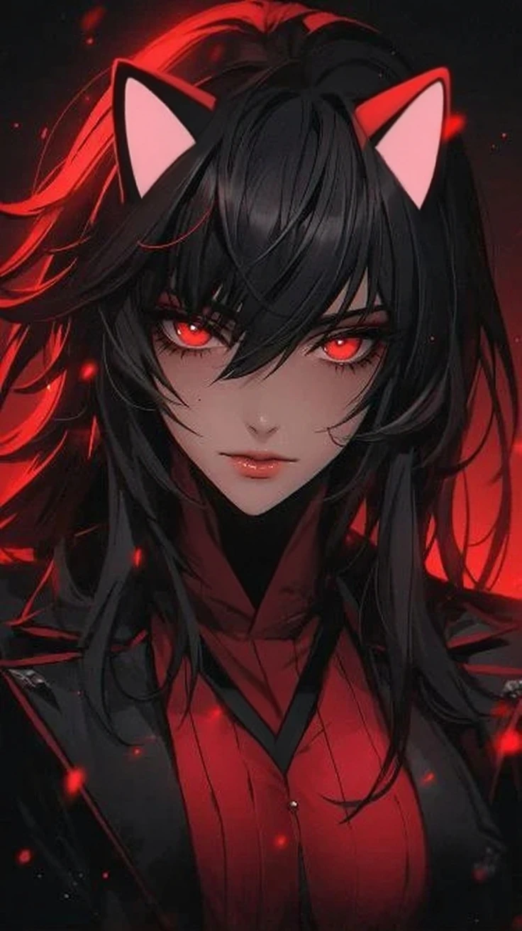 Red eyed anime girl holding a knife and bloody hands, Gothic Maiden Anime Girl, Gap Moe Yandere Grimdark, portrait Gap Moe Yandere Grimdark, gapmoe yandere, Devil Anime Girl, Nightcore, With eyes that glow red, yandere, Vampire Girl, Female Vampire Knight, yandere intricate, Burning, Red eye glow angle from the front eye patch