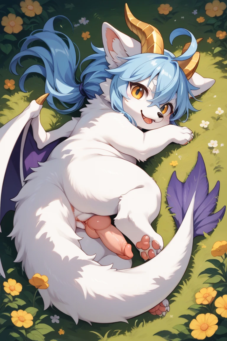 Furry, furry women, white rabbit, solo, kemono, naked, white long hair, eyes closed, hand on belly, mouth open, hurt face, lying on the ground, legs open, defeated pose