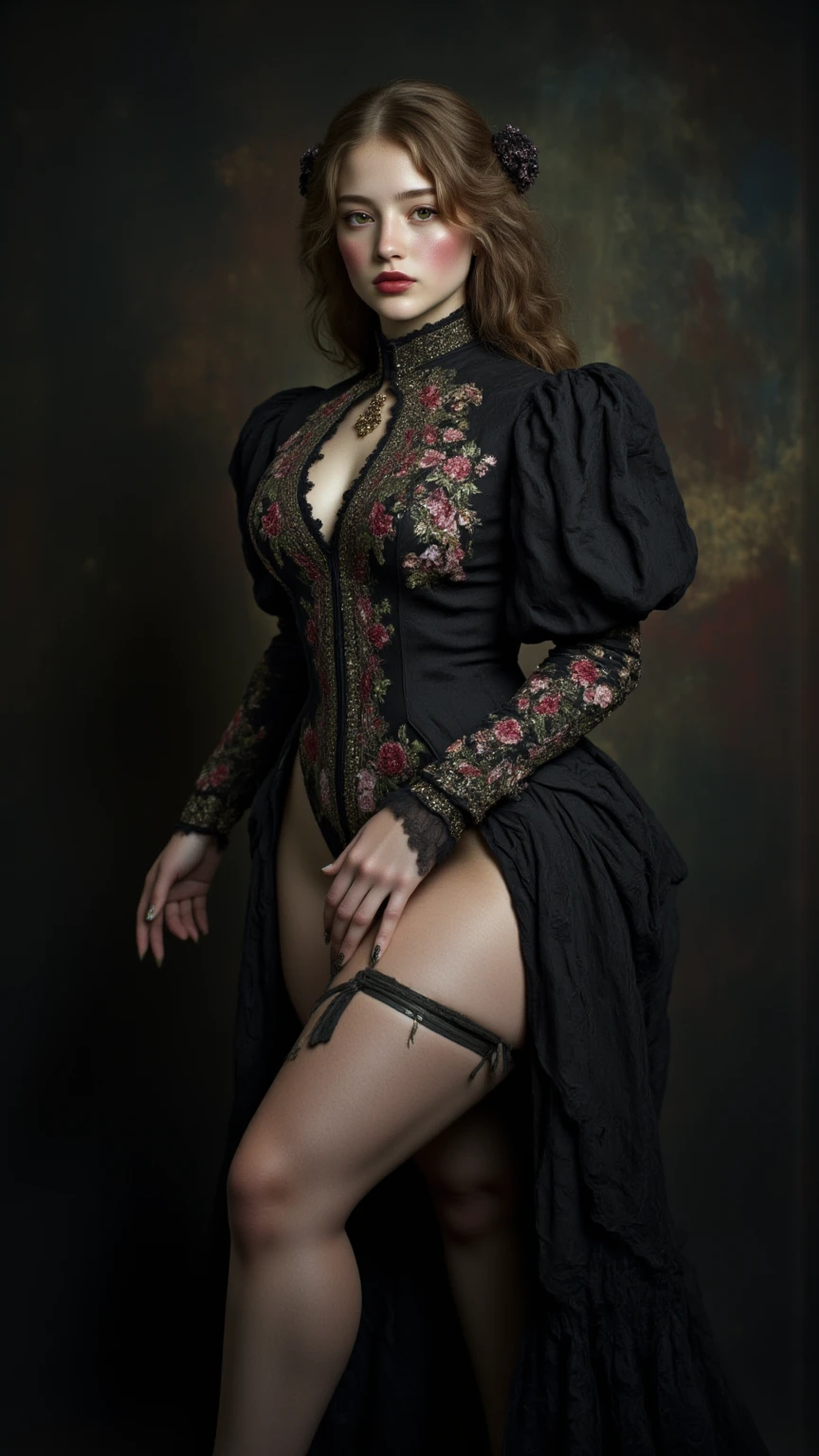 (full length portrait), full body portrait, wide angle, a woman in her late 30s, various modeling poses,(lower set breasts:1.4), (small perky bust), (whole body covered in colored skull and fractal themed tattoos), (bright, vibrant, multi-color tattoos:1.4), red bodycon dress, (pokie nipples), honey blonde hair in a messy bun, 8k,masterpiece,strong detailed,vivid colors,studio lighting,extremely detailed tattoos,extremely detailed face and body, Tower13_EvilBetty