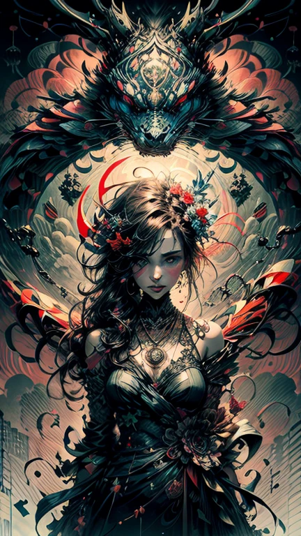 Ambilight, masterpiece, ultra-high quality,( ultra detailed original illustration), Perfil Portrait of a beautiful Girl, Upper body, Crown of Bones, ((Evil Fashion)), (Red Eyes:1.5, Double exposure, fussion of fluid abstract art, Glitch, 2D),(Gothic Oiginal illustration composition),( fusion of limited color, Fractal Geometric, butterflies, Comic art)