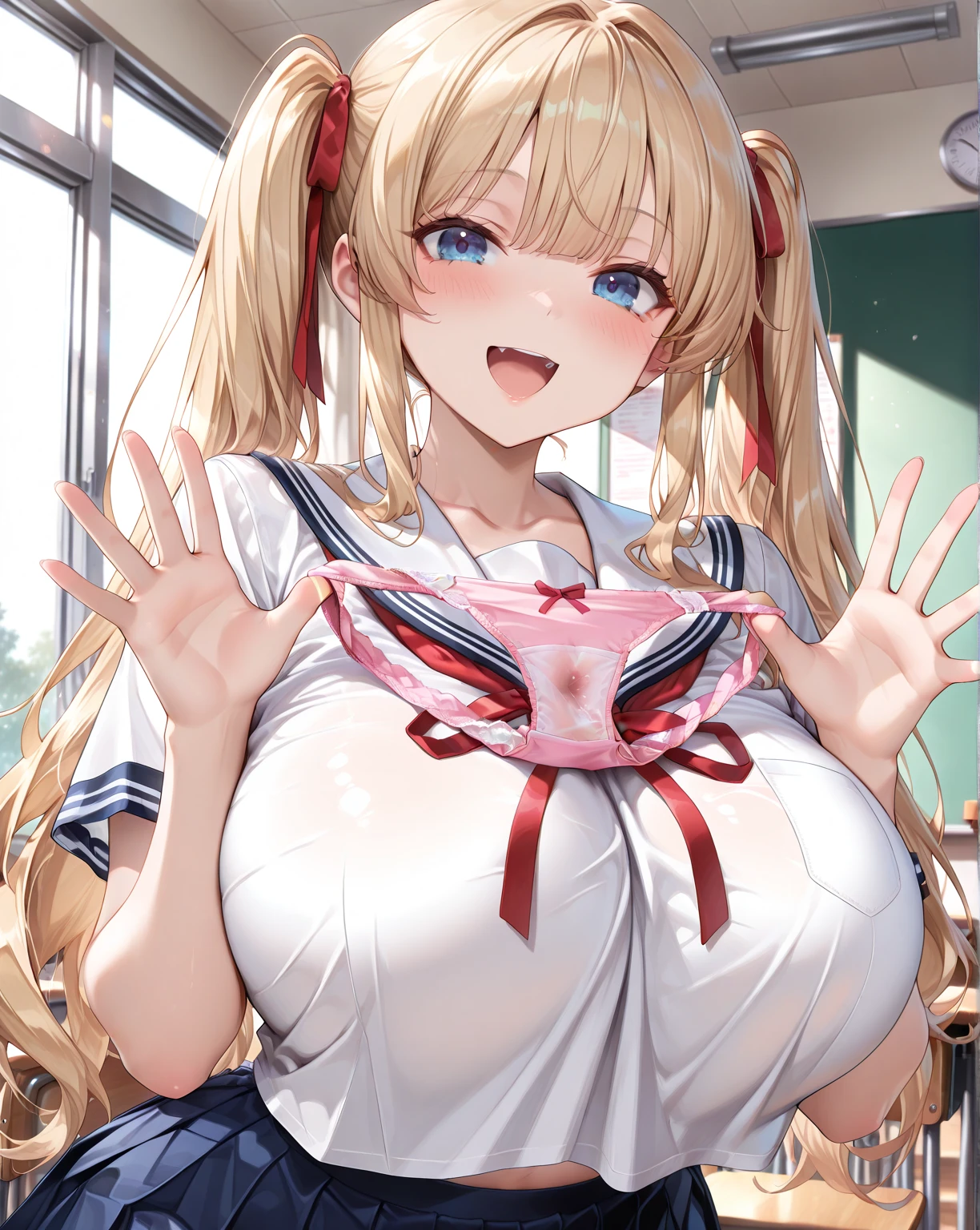 (masterpiece:1.2、Highest quality、Tmasterpiece)、(1 female)、alone、classroom、Day、(Squat:1.2)、whole body、beauty、blonde、ponytail、blue eyes、(Sailor suit:1.4)、(Dark Skin:1.4)、break、Big Breasts、Long sleeve、corset、Earrings、lipstick、(pantyhose:1.2)、weaty、choker、blush、Covered breasts、Bangs braids、(Thick lips:1.2)、((Used condoms for the mouth:1.3))、(Pet poses)