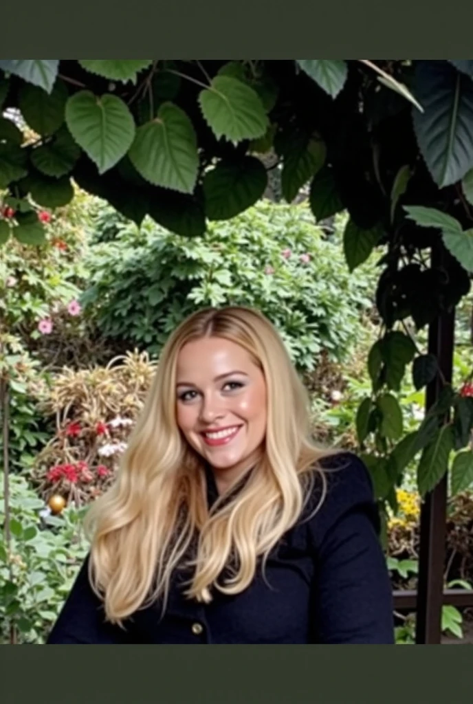 master part, best quality, 1girl, Beautiful, fim, delicado, extremamente intrincado, circunstanciado, blonde hair, suit jacket, olhos azuis, ((master part)), extremamente detalhado, best quality, high resolution, ((em um parque)), Bridget, sorrir,