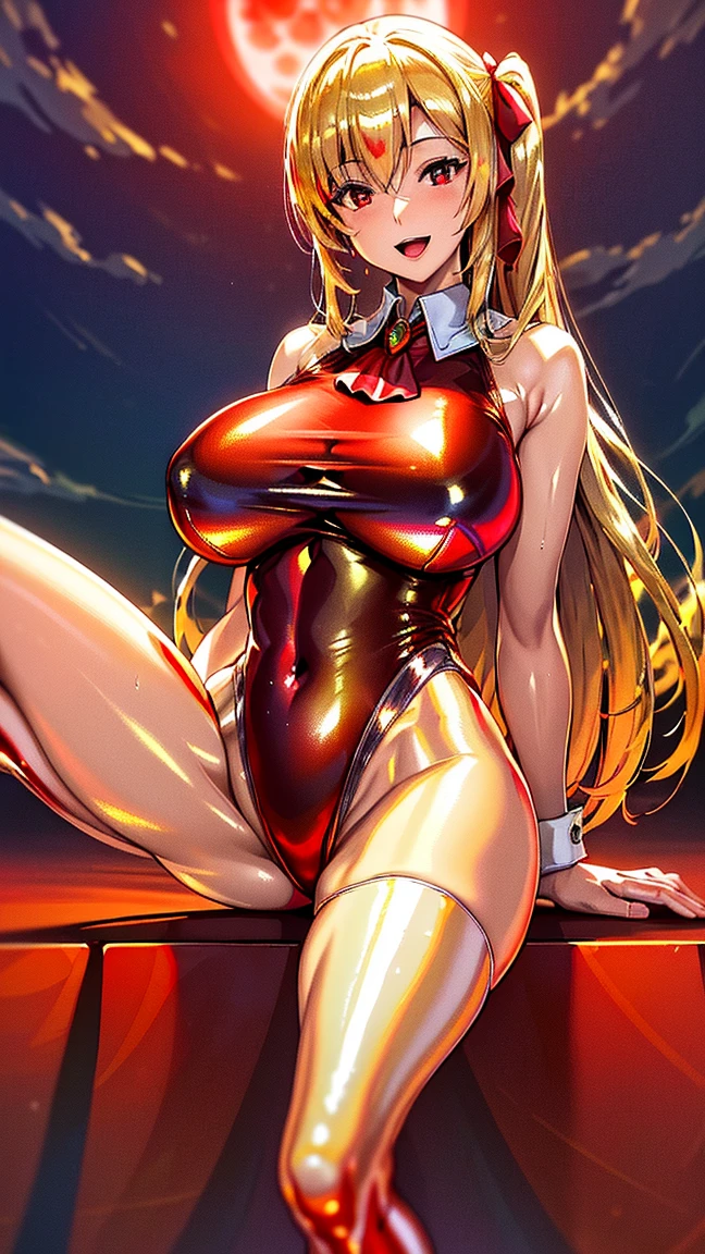 Giant Girl 50,000 feet high,Have a pair of long legs,Have a pair of huge breasts,Wearing a red bikini,Waist length blonde hair,Loose hair,Wear a pair of Mary Janes,Blonde curly hair,full of enjoyment,kneel down in a crowded city, vandalism,It seems to be an invincible existence,Beautiful appearance,Exquisite makeup,quality,8K,High quality,(Governor:1.5),Perfect proportion, theater lighting,Film Grain,Fuji Colors,8K,Textured Skin,Super Detail,High Detail,high quality,high resolution,Fake laugh,morning,perfect body,full body image