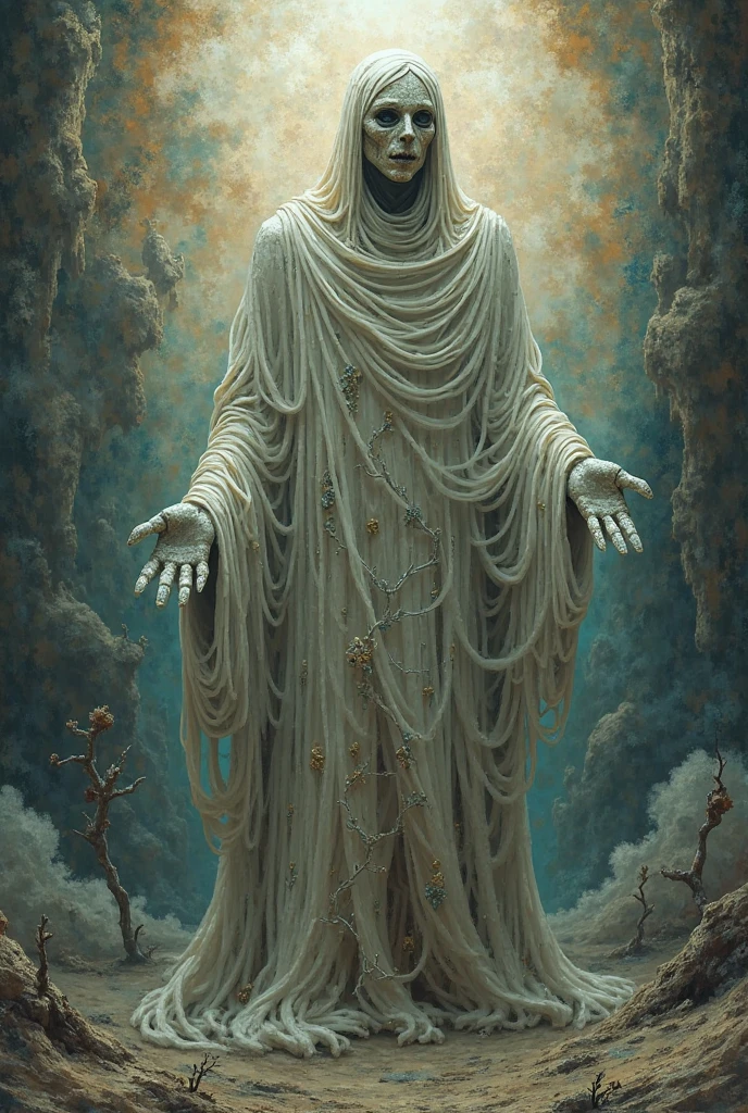In a terrifying landscape deep in an abandoned village、There is an altar enshrined with an impromptu Buddha that gives off a creepy feeling.。Around the altar、Trees with eerie and distorted shapes々Overgrown、Its shadow creates a terrifying atmosphere。On the altar、Parts of human remains based on the Callivanist faith are enshrined.、The internal organs are exposed.、The strange figure is as if it came from hell。The worshippers of the altar、Worship the body with eyes full of madness、Their expressions reflect deep madness and sadistic amusement。With high resolution picture、The eerie smile and terrible state are realistically depicted.。This sight is、Callivanism faith and horror、A crazy world with psycho elements、Expressed by live-action ultra-high-quality images