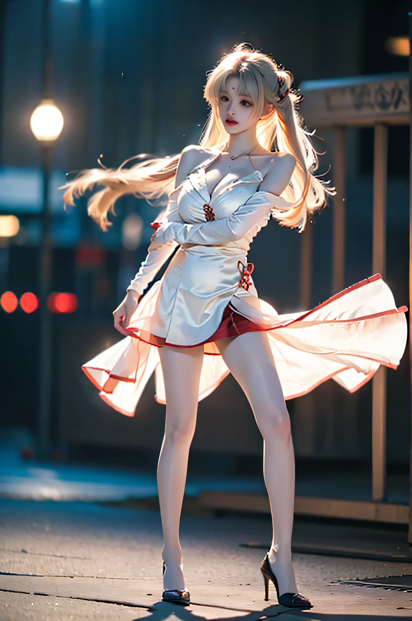 ,,((full body, from below)), (masterpiece, best quality, ultra-detailed, 8k), realistic, a beautiful sexy long-legged model ((Random scene)), ((Random posture)), (I-type Valley), (Full breasts, visible cleavage, very short skirt hem, exposed shoulders), (Tyndall Effect), (At night,:1.3 moonlight:1.3), seductive pose, perfect and symmetrical leg anatomy, soft natural lighting, (wind blowing gently:1.1), (ambient lighting:1.2), bokeh, cinematic shot, dynamic angle, professional photography, shallow depth of field, sharp focus, vibrant colors, (slightly tanned skin:1.1), (natural makeup:1.1), (delicate features:1.1)