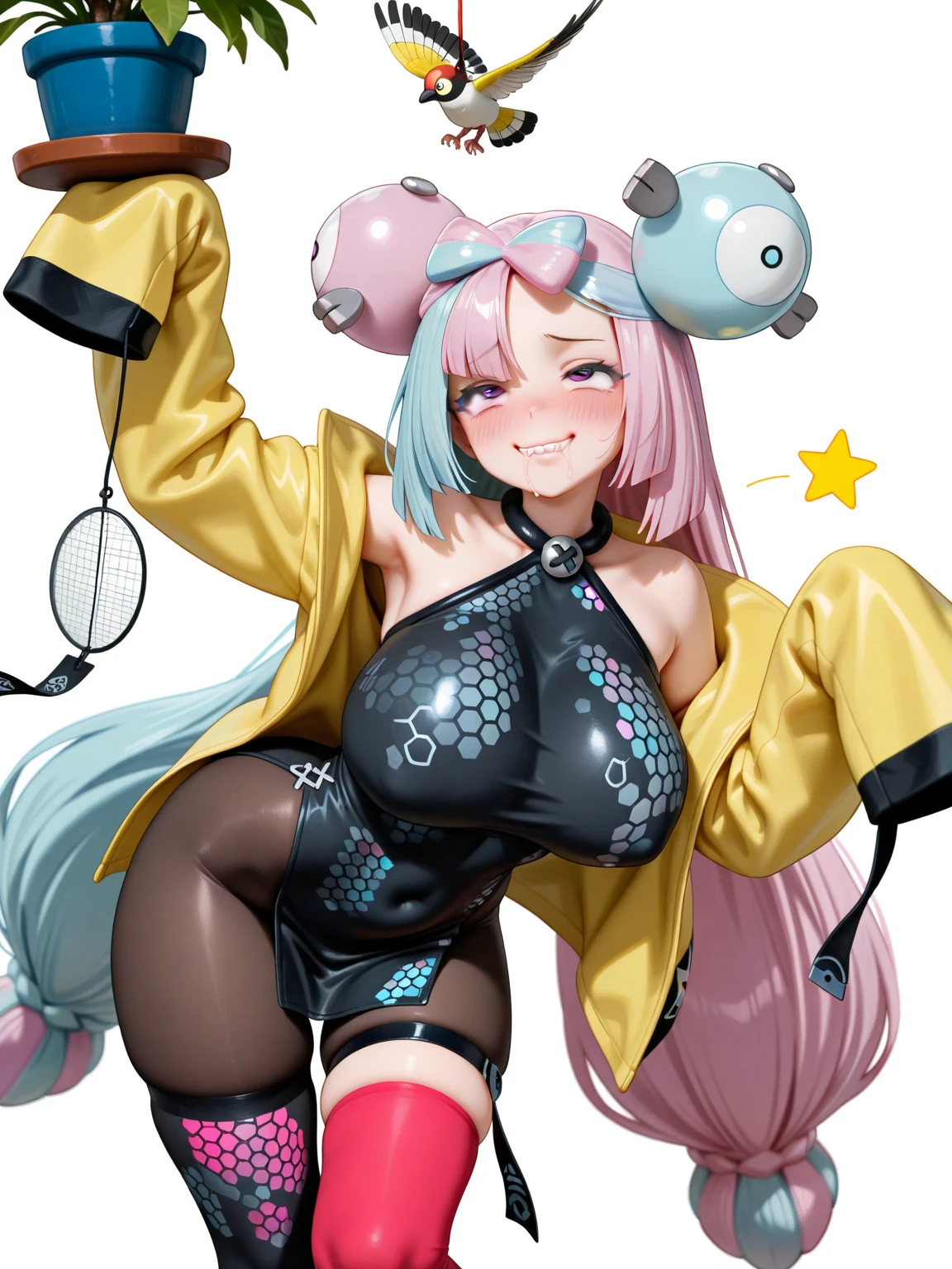 anime girl in black latex with goggles and gloves, thicc, seductive anime girl, cleavage and sfw, oppai, kantai collection style, with large breasts, by Shitao, oppai cyberpunk, top rated on pixiv, from girls frontline, pixiv 3dcg, [ 4 k digital art ]!!