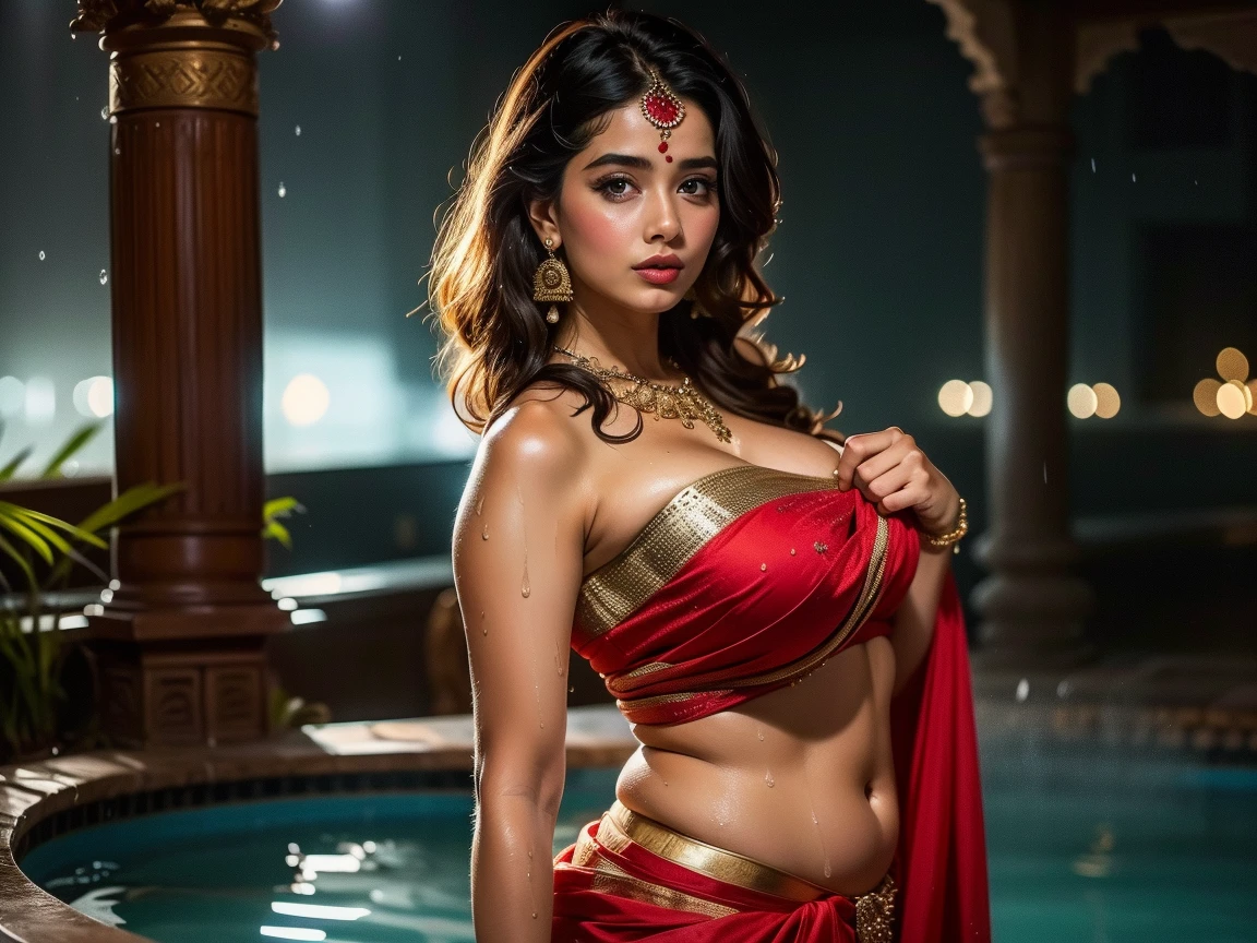 Bright background in outdoor. Red saree. Sleevless open blouse. Bare arms and cleavage . Slim, wet, black haired Smiling Kiara Advani in erotic, hot sexy pose. Sweaty, fair, body. Beautiful exotic, stylish and looking hot, !!, fair complexion, stunning, glamorous, appealing figure. Thin waist, stylish and pose, shiny, Sweaty exotic skin, Busty Smooth body. Sexy, sultry look, fit hourglass figure, complete body nice, beautiful, fair complexion, stunning beautiful, exotic gorgeous lady, femme, goddess, most beautiful woman on earth, fantasy inspiration, goddess, gorgeous