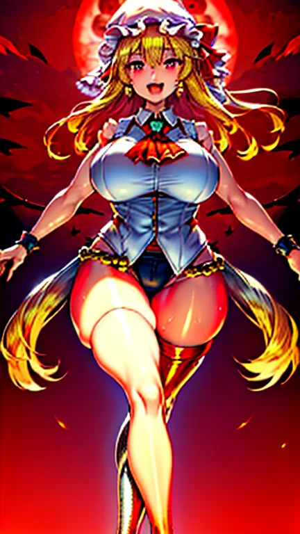 girl ,huge boobs, <lora:getaifnaf:0.7>,yellow jacket,bra,glowing eyes,underwear, thighhighs,