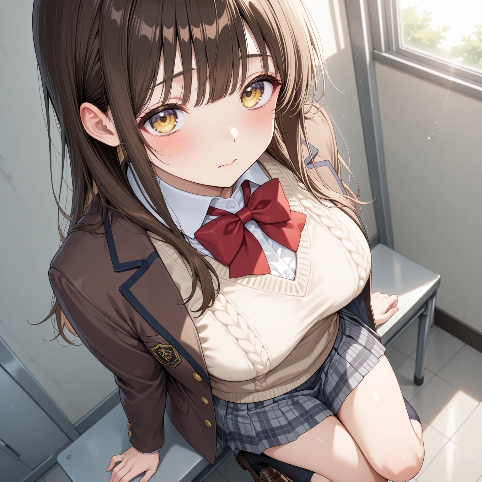 SentoIsuzu,brown hair, brown eyes, long hair, antenna hair, ponytail, hair bow,large breast,
BREAK (brown_jacket,White collared shirt, Green_pleated_skirt,,  red ribbon:1.2),
BREAK indoors, clinic,
BREAK is on the whole body、The whole body is dirty with yogurt、peeing herself、One woman pulling up her skirt、Wet、Heart and white panties、crouching down,
BREAK (masterpiece:1.2), best quality, high resolution, unity 8k wallpaper, (illustration:0.8), (beautiful detailed eyes:1.6), extremely detailed face, perfect lighting, extremely detailed CG, (perfect hands, perfect anatomy),