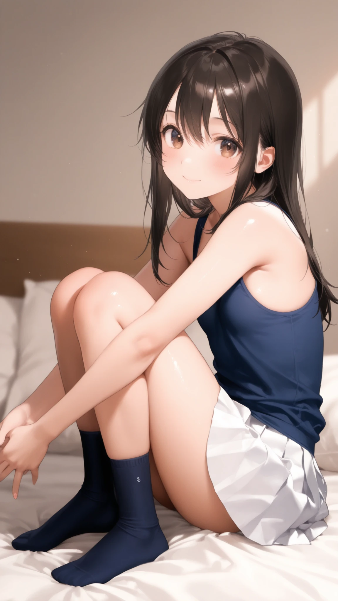 very cute and beautiful girl,(Very detailed美しい顔), (smile),blush,Black Hair,Seraphim,(White Shirt、Pleated navy blue pread your legs、Squat)、Sitting、(From below)、(Black tights、Lacy white panties), Country road, (Highest quality,masterpiece:1.0),Absurd,High resolution,Super detailed,Very detailed,32K,8k resolution, Intricate details,Movie Scenes,Detailed Background,alone,Dynamic Angle,