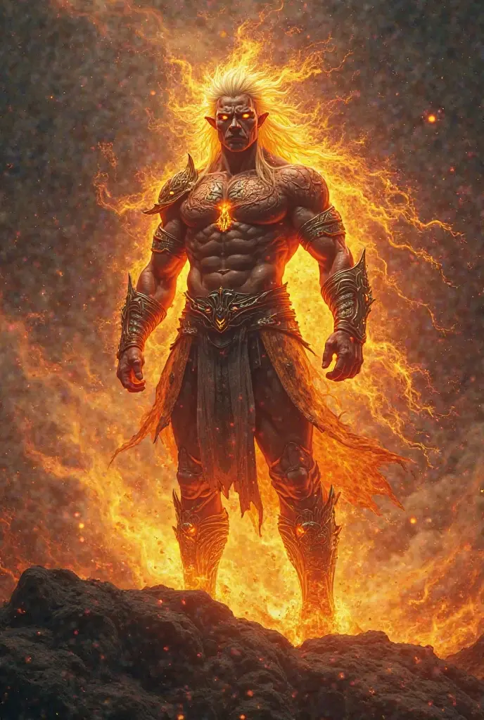 a powerful deity of thunder and lightning from brazilian mythology,Tupã the thunder god,in the midst of intense lightning bolts,firing a flaming arrow with sparks of fire,dramatic lighting,cinematic composition,highly detailed,photorealistic,masterpiece,(best quality,4k,8k,highres,masterpiece:1.2),ultra-detailed,(realistic,photorealistic,photo-realistic:1.37),dramatic sky,dynamic pose,detailed facial features,intense expression,chiaroscuro lighting,vibrant colors,dramatic atmosphere