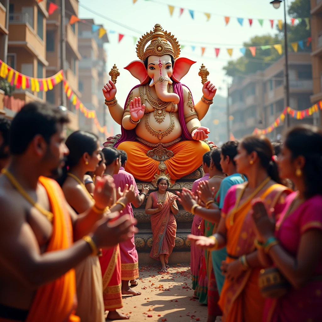 Ganpati decoration on Indian cricket team celebrating the world cup