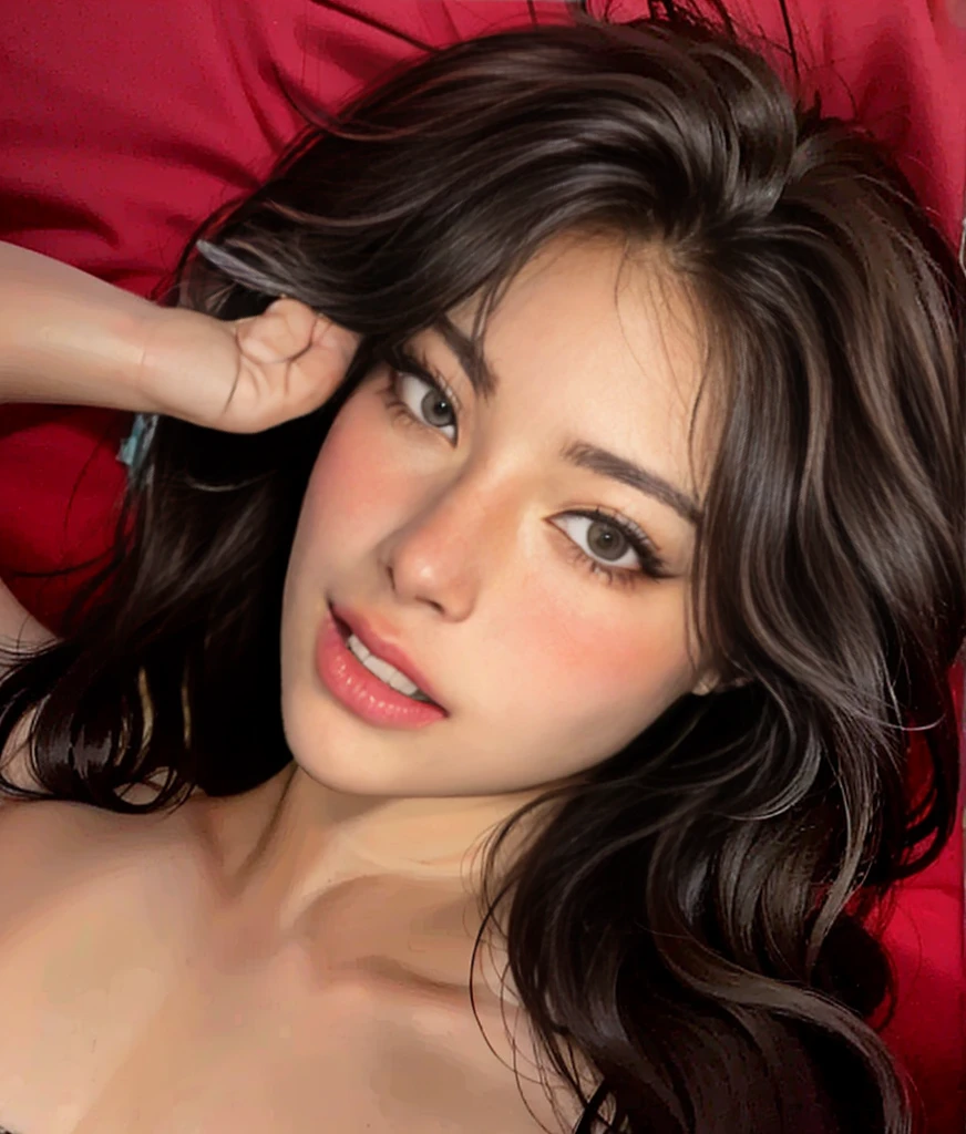 Browsing Caution, ((Midnight, Highest quality, 8k, masterpiece :1.3)), Sharp focus, Face close-up, Beautiful woman with perfect figure, ((Brunette Wavy Hair, Big Breasts)), (naked, Sitting), ((Starry Night, Beach)), Highly detailed face and skin texture, Detailed eyes, double eyelid, Underarm,Watery eyes:1.3