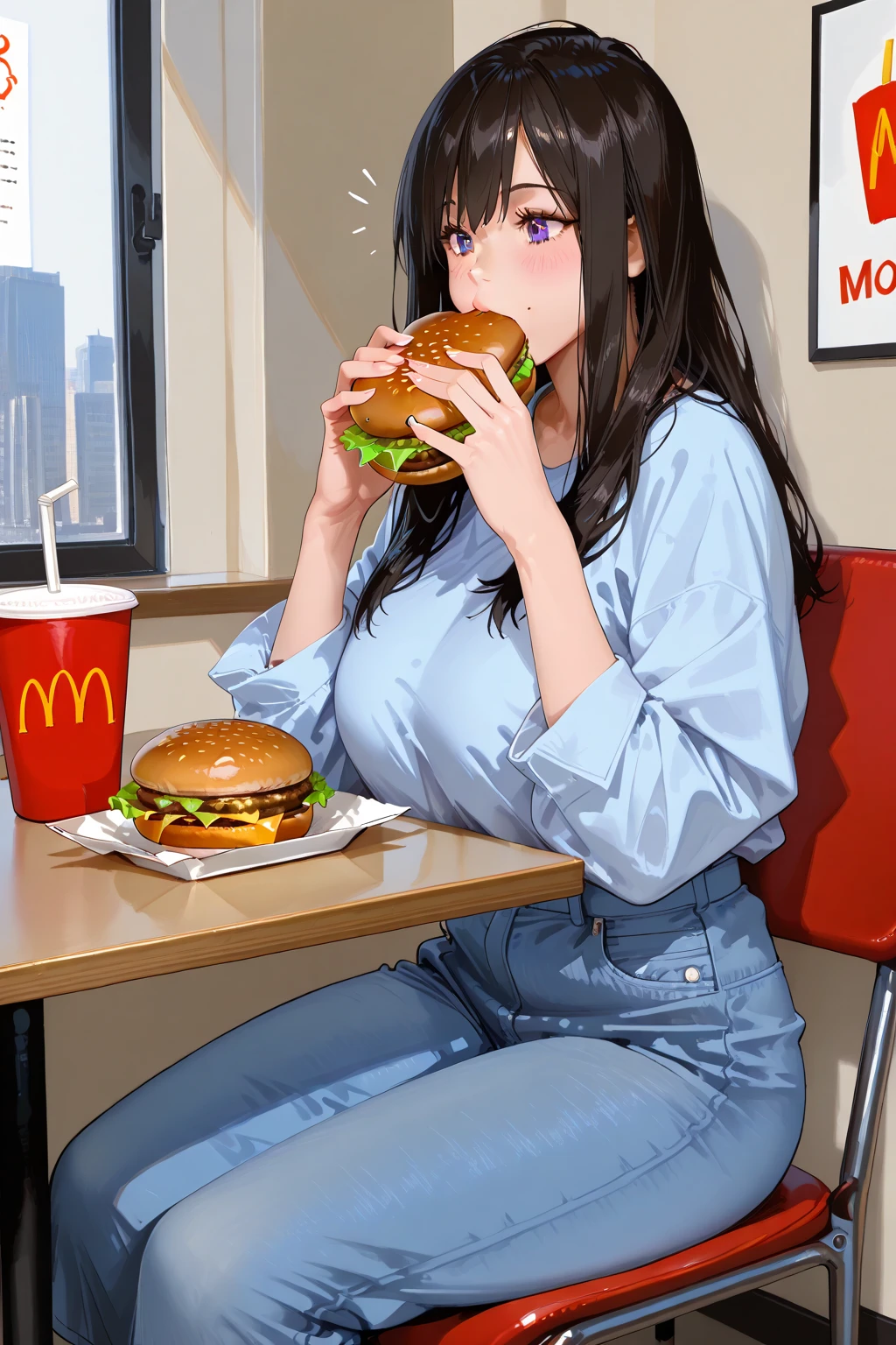 make fat 200 kg brownhaired girl like to eat more fastfood and make her while she eating