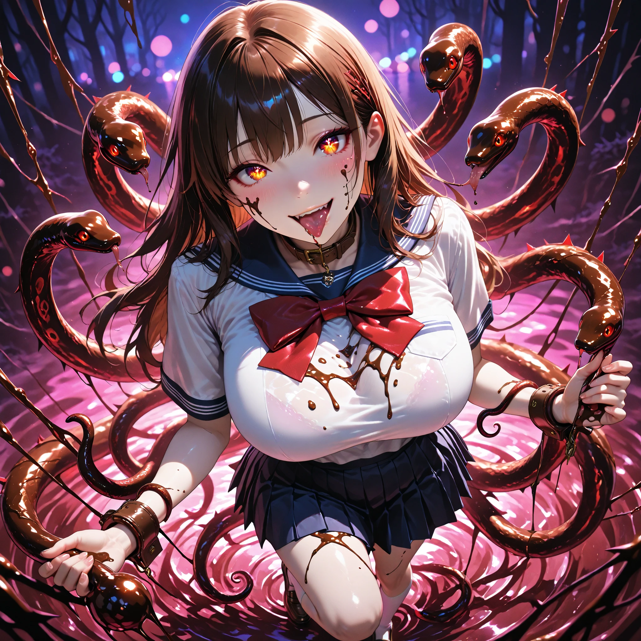 jk school girl uniform , skirt dark red , plaid skirt , pleated skirt , Tight shirt , white Shirt , school girl , red knot , red bow , Ultra high definition、Highest image quality、realistic images、hair cut short、Clothes are soaked and see-through、My clothes are soaked and shiny 、look up and endure the pain、Super huge cleavage、超super big breasts、Being squeezed by a tentacle monster、My whole body is soaked wet、drenched in sweat、sweaty、Are crying、being strangled、Sticky liquid clings to the body、（suspended from above by an iron collar:1.8）、（Sticky liquid clings to the body:1.8）、（legs tied with rope:1.９）、（Shibari:３.９）、（Ropes all over the body:1.4）、jk school girl being attacked by tentacles、numerous tentacles envelop the body,、Countless tentacles wrapped around jk school girl uniform Shirt、A large amount of water is released from the tip of the tentacle..、（super big breasts:1.7）、(Both arms are pulled left and right by tentacles:1.8）、（A tentacle pulls one leg back:1.9）、black stockings　place your hands behind your back　shibari、（look up and endure suffering:1.９）、（Close your eyes and endure the pain:1.9）、（The whole body is soaking wet:1.5）、（sweaty:1.９）、（drenched in sweat:1.９）、（open your mouth and suffer:1.９）、、（Water drips from the whole body:1.5）、（spread your legs wide:1.5）soaking wet、もっとsweaty、More drenched in sweat、The whole body is soaking wet、I got soaked all over.、soaking wet、My whole body was torn apart、、もっともっとThe whole body is soaking wet、もっともっとThe whole body is soaking wet、Juice is dripping all over the body、My whole body is soaked、もっともっとThe whole body is soaking wet、（tentacles entangled in the chest:1.8）、（My whole body is soaked:1.5）、（Getting entangled in tentacles:1.8）、Juice is dripping all over the body、My whole body is soaked、もっともっとThe whole body is soaking wet、（tentacles entangled in the chest:1.8）、（My whole body is soaked:1.5）、（Getting entangled in tentacles:1.8）、（（My clothes are soaked and shiny:1.5））、（（（Clothes are soaked and see-through:1.8）））