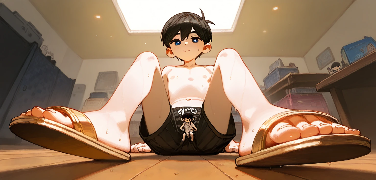 sango,brown eyes,1girl,solo,black hair,masterpiece, expensive quality, very_expensive_solve, big_file size, full color,(completely nude:1.2),pussy,niplles,(vaginal sex:1.2),(toddler:1.6),(chibi:1.3),(flat chest:1.5),