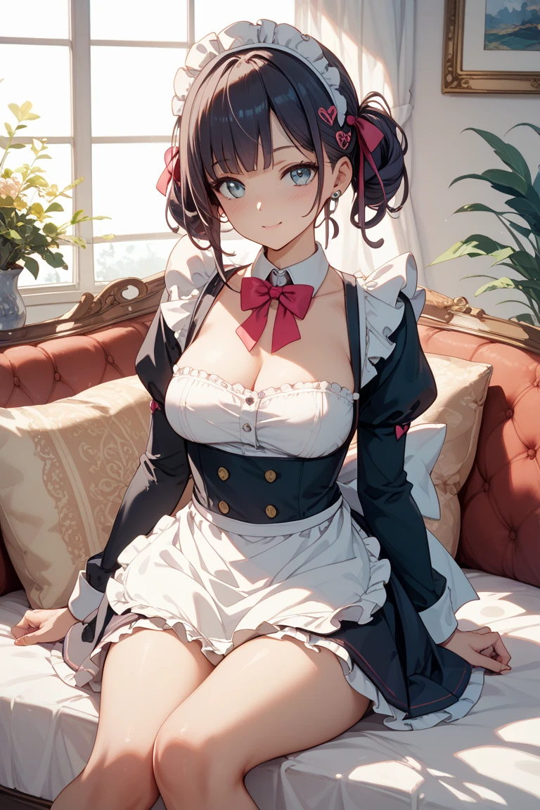 Beautiful woman wearing a sweet red and white lolita dress with lots of ruffles and lace Long sleeve Black Bob Hair Accessories Upper Body