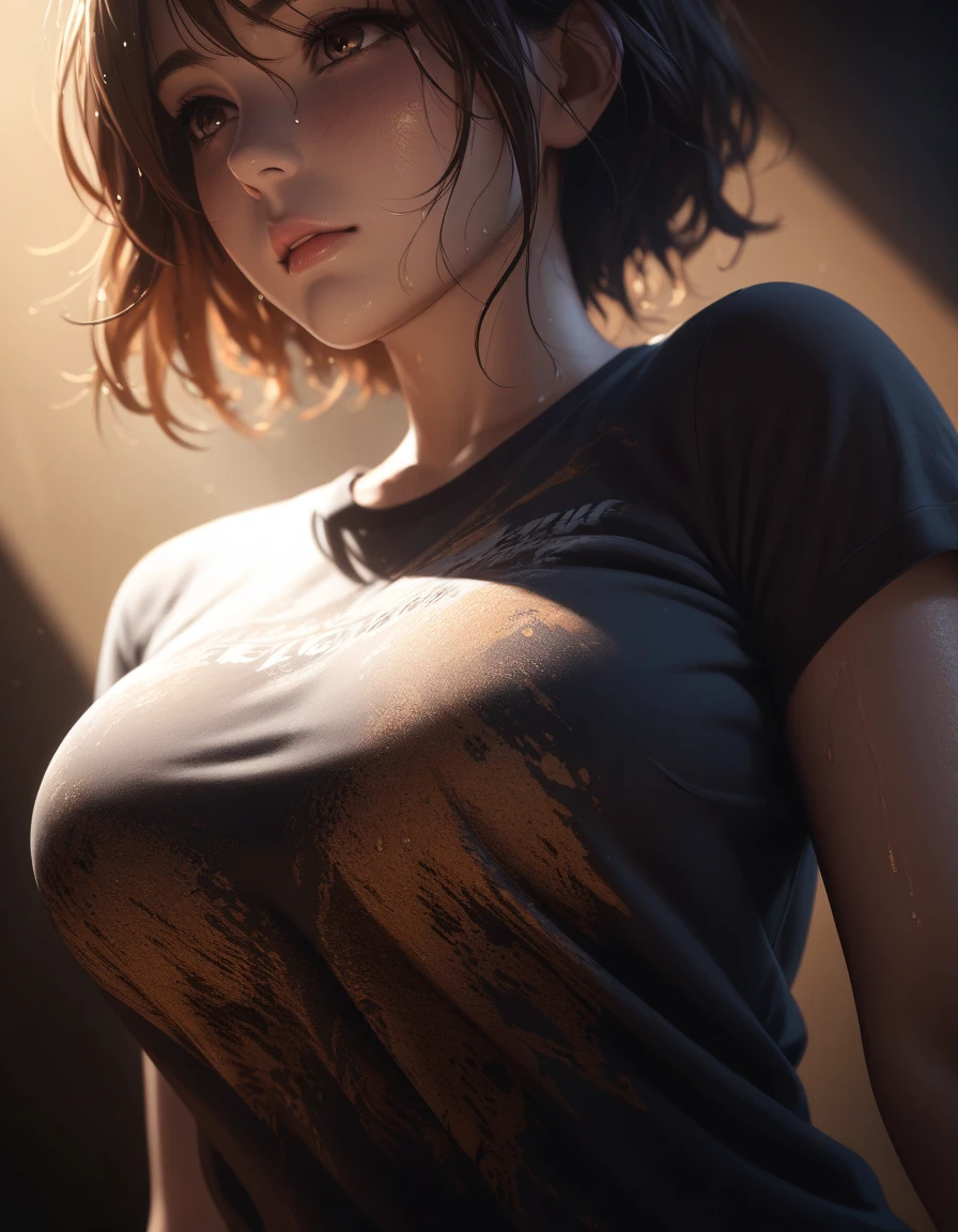 Perfect, masterpiece, (best quality, highres:1.2), 1girl, beautiful detailed eyes, beautiful detailed lips, extremely detailed eyes and face, long eyelashes, medium:oil painting, vivid colors, HDR, studio lighting, ultra-fine painting, sharp focus, physically-based rendering, extreme detail description, portraits, organized arms, curvy body, big breasts, perfect shape, facing viewer, sweaty, gorgeous, ((arms up)), sleeveless turtleneck, straddling, smiling