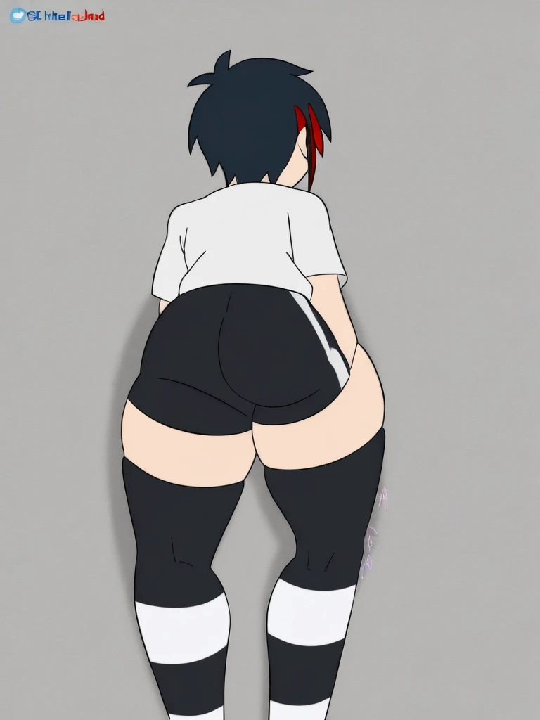 mikasa ackerman, 1 girl, short, small, black hair, white eyelashes, grey eyes, Japanese, very white skin, full body, sexy, very young, naked, bent over, flat breast, thick thighs, nervous, super young, innocent, spread legs, bent over, ass