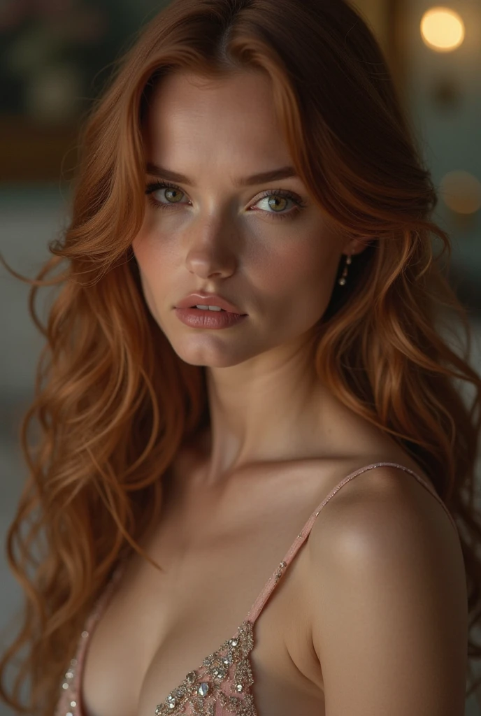 27 year old Brazilian redhead woman posing for Instagram profile picture in a suitable location in an eye-catching outfit